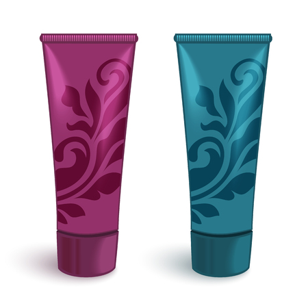 Cosmetic packaging design, plastic tubes for cream with floral decorative patternのイラスト素材
