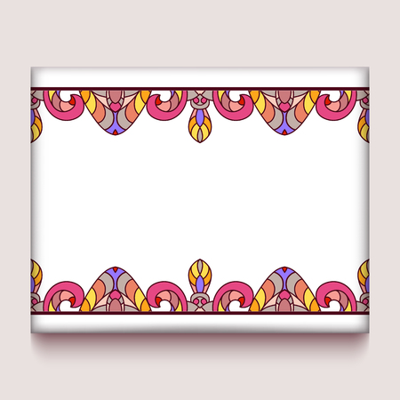 Swirly frame with ornamental borders, decorative element for greeting card or packaging designのイラスト素材