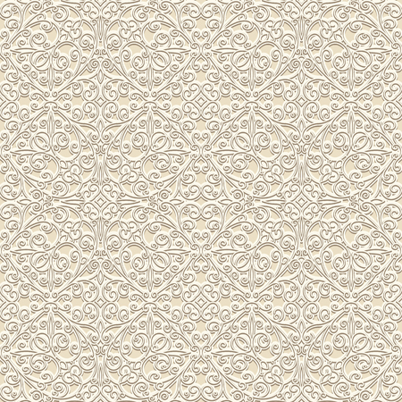 Vintage ornamental background in neutral color, white seamless patternのイラスト素材