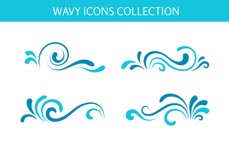 Wave icons, simple swirls, set of decorative curly shapes isolated on whiteのイラスト素材