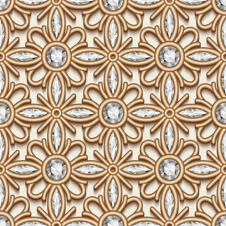 Vintage gold ornament, jewelry seamless pattern with diamondsのイラスト素材