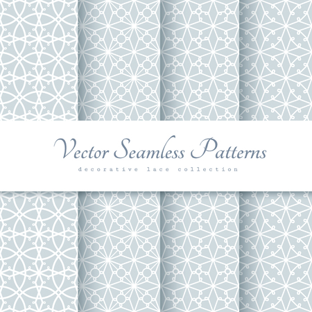 Set of grey stencil ornaments, seamless lace patterns in neutral color.のイラスト素材