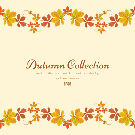 Seasonal fall background with borders of yellow autumn leaves, vector chestnut leaves decorationのイラスト素材