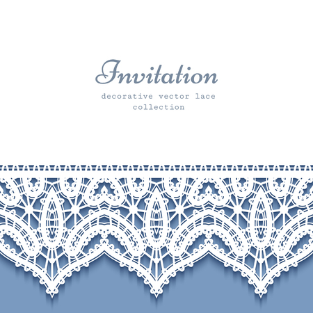 Cutout paper background, decorative frame with lace border pattern, save the date card or wedding invitation templateのイラスト素材