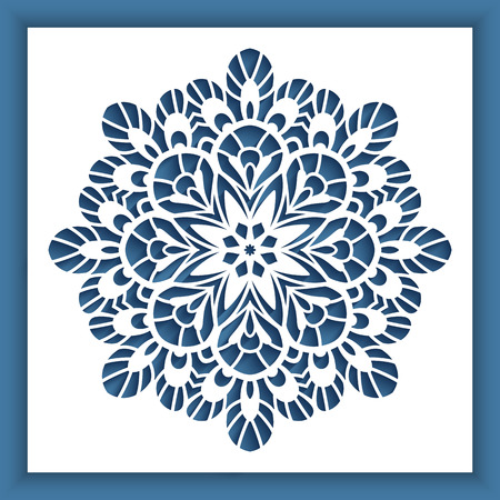 Square panel with cutout round pattern, vector decoration for laser cutting or wood carvingのイラスト素材
