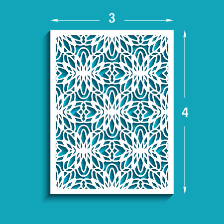 Rectangle panel with lace pattern, lattice ornament, vector template for laser cutting or wood carving, cutout paper designのイラスト素材