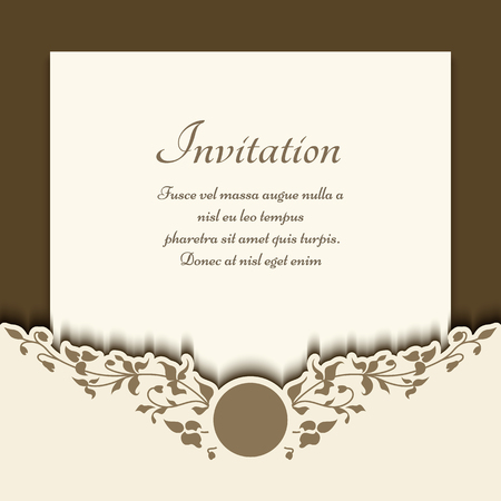 Cutout paper frame with floral border pattern, vector flourish vignette, laser cut decoration, save the date card or wedding invitation templateのイラスト素材