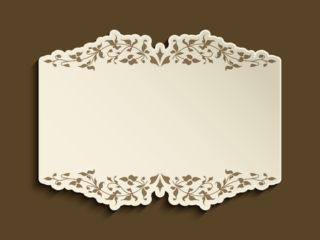 Vintage gold frame with flourish decoration and cutout paper border, vector wedding announcement or invitation card designのイラスト素材