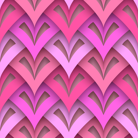 Cutout paper texture, abstract geometric seamless pattern in pink colors.のイラスト素材