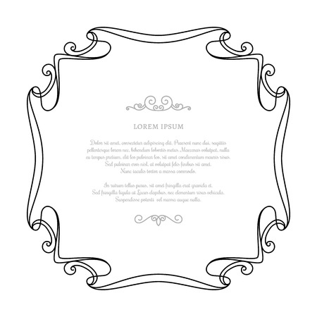 Vintage calligraphic rectangle frame, decorative element in retro style, wedding invitation or announcement design on whiteのイラスト素材
