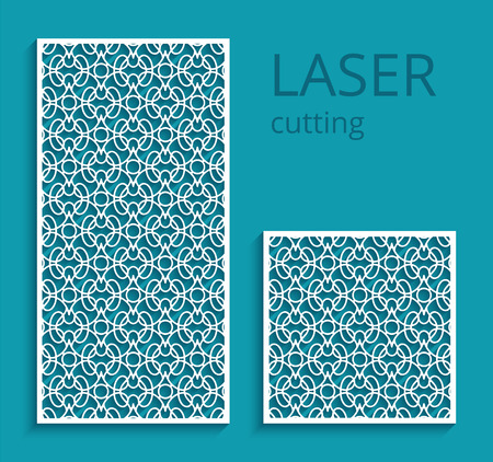 Elegant panels with lace pattern, swirly lattice ornament, template for laser cutting or wood carving, cutout paper design, decoration for wedding invitation cardのイラスト素材