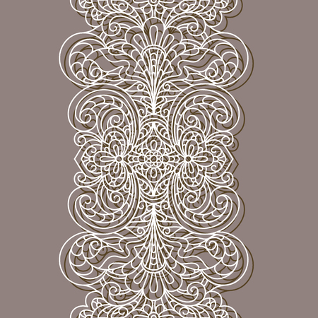 Vintage lace border pattern, linear ornament, cutout paper decoration for greeting card or wedding invitation designのイラスト素材