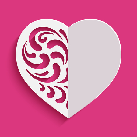 Cutout paper heart silhouette with floral swirls, vector template for cutting, Valentineâs Day card designのイラスト素材