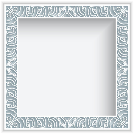 Square vector frame with lace border pattern, vintage ornamental photo frame, elegant decoration for greeting card or wedding invitation designのイラスト素材
