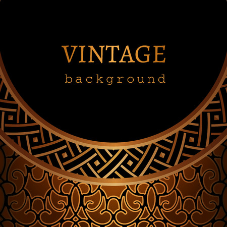 Vintage gold vector background, ornamental frame with geometric border pattern.のイラスト素材