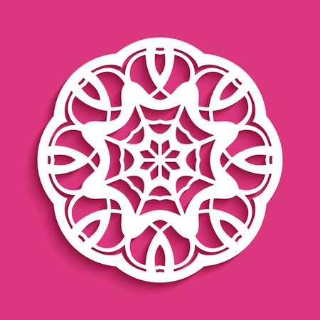 Round lace doily, circle crochet ornament, cutout paper mandala pattern, vector template for laser cuttingのイラスト素材