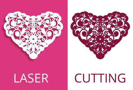 Cutout paper heart with floral ornament, curly vector template for laser cuttingのイラスト素材