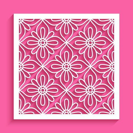 Square panel with lace pattern, cut out paper decoration, vector stencil template for laser cutting or plotter printingのイラスト素材
