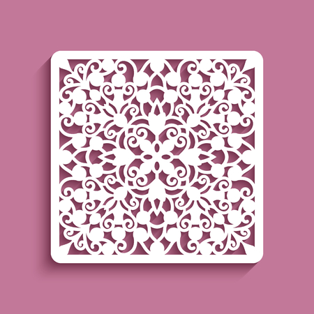 Square panel with lace pattern, ornamental tile, elegant template for laser cuttingのイラスト素材