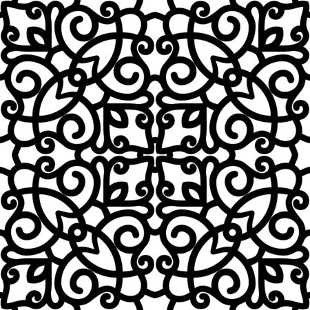 Black and white ornamental background, repeating tile, swirly seamless patternのイラスト素材