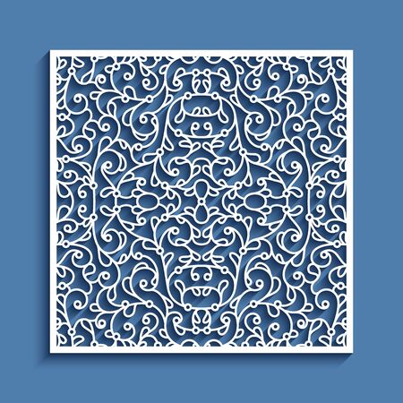 Square panel with lace pattern, ornamental tile, elegant template for laser cuttingのイラスト素材
