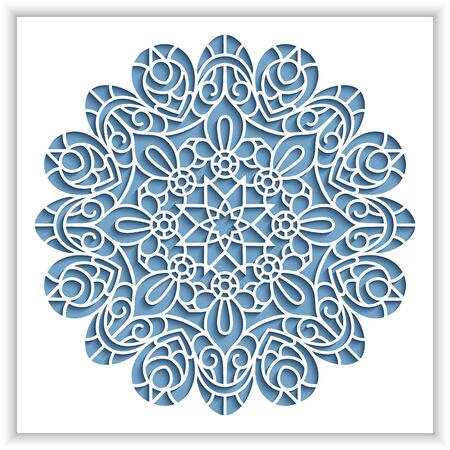 White panel with cutout round pattern, ornamental lace decoration, vector template for laser cuttingのイラスト素材