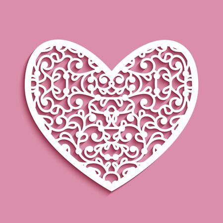 Ornamental heart with lace pattern, template for laser cutting, cutout paper decoration for wedding invitation or Valentine's day greeting cardのイラスト素材