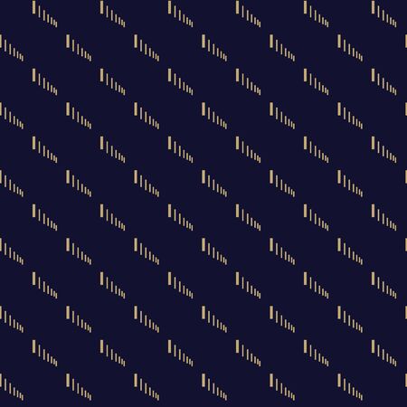 Abstract simple pattern with golden hatches. Dark blue and gold ornamental background. Seamless geometric texture in minimal style.のイラスト素材