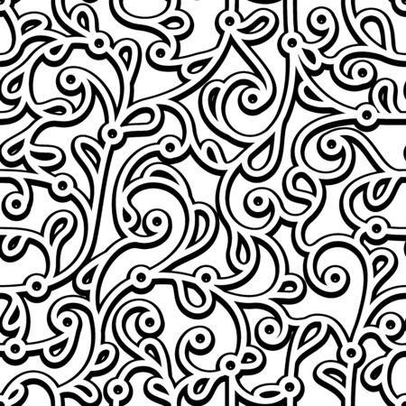 Black and white swirly background, elegant seamless pattern, abstract floral ornamentのイラスト素材