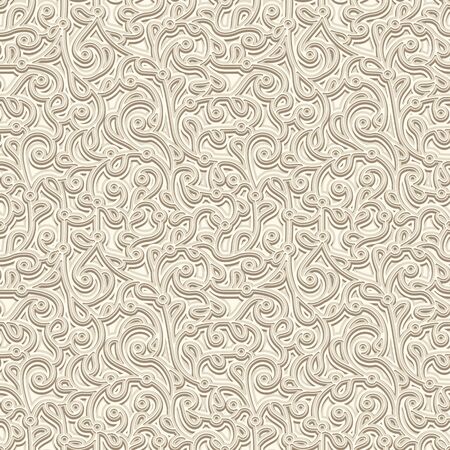 Vintage beige seamless pattern. Embossed leather or paper texture. Swirly floral ornament in neutral colorのイラスト素材