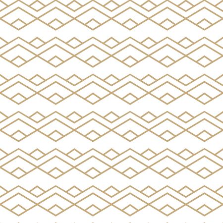 Simple geometric pattern with golden line ornament. White and gold luxury background. Abstract seamless texture in minimal style.のイラスト素材