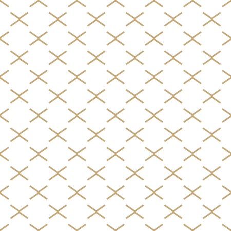 Abstract simple pattern with golden criss-cross lines. White and gold ornamental background. Seamless geometric texture in minimal style.のイラスト素材
