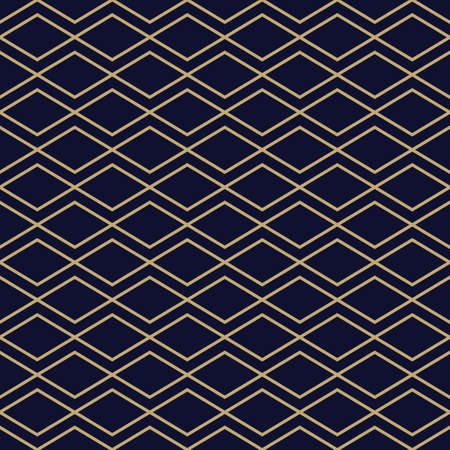Abstract geometric pattern with golden zigzag lines. Simple diamond ornament. Elegant gold and black background. Seamless texture in minimal style.のイラスト素材