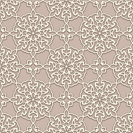 Seamless lace texture, swirly line pattern, ornamental background in beige colorのイラスト素材