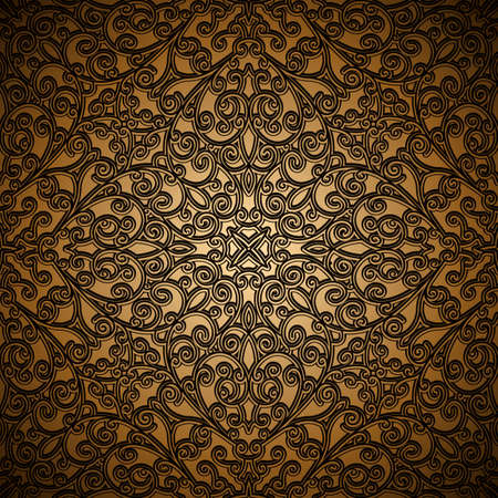 Vintage gold ornamental background with swirly floral pattern, antique brocade embroidery in medieval styleのイラスト素材