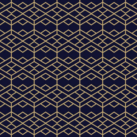 Simple geometric pattern with golden line ornament. Black and gold luxury background. Abstract seamless texture in minimal style.のイラスト素材