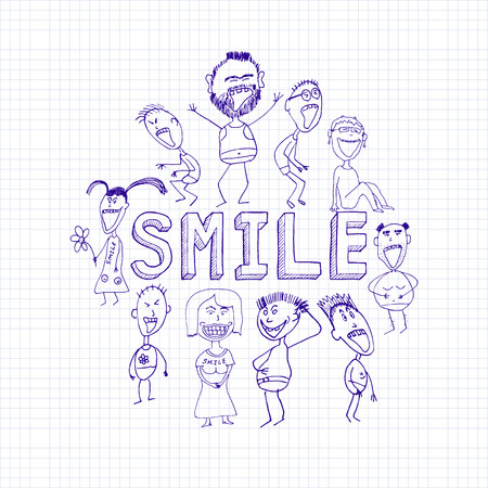 sketch of happy smiling people, positive emotionsのイラスト素材