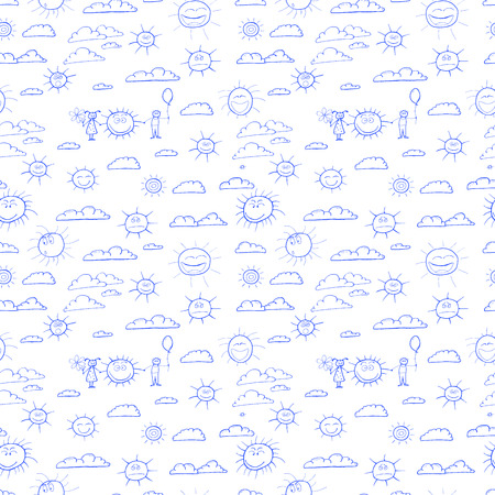Funny and cute clouds and sun seamless backdropのイラスト素材
