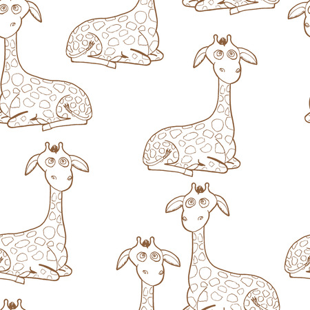 Beautiful adult Giraffe looking at us, illustration on whiteのイラスト素材