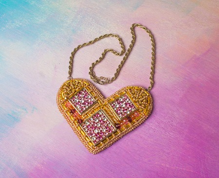 beautifully embroidered pink beads necklace, unique handmade
