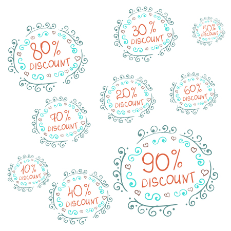 Vector Discount 10 off, Vector Set of Sketch Discount Tagsのイラスト素材