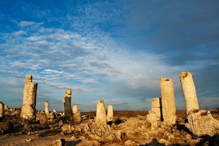 Phenomenon rock formations in Bulgaria around Varna - Pobiti kamani. National tourism place. Upright stone. Earth pillar in Bulgariaの写真素材