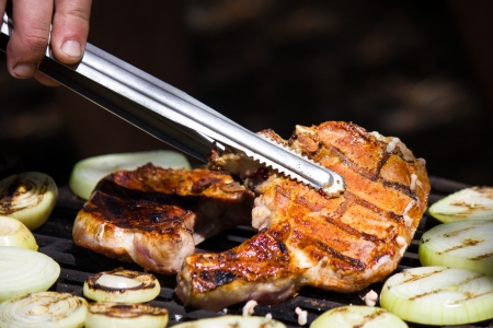 Meat on the barbecue with grillmarksの写真素材