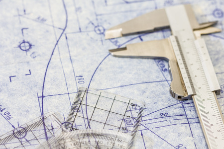 detailed mechanical engineering blueprint with gauge