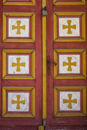 Old Wooden Church Doorの写真素材