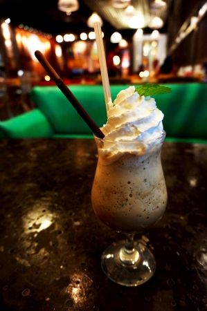 Whipped cream ice blended coffee chocolate with mint drink