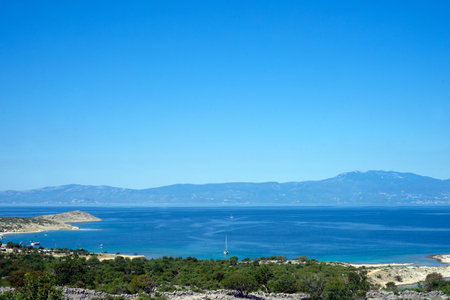 Coast of the island of Croatia. View of the sea and mountainsの写真素材