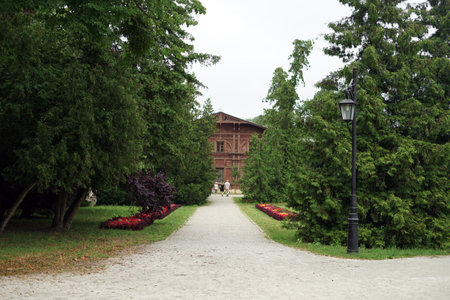 Garden with wooden house, Ciechocinek, Polandの写真素材