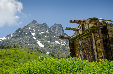 Old abandoned wooden house at little plateauの写真素材