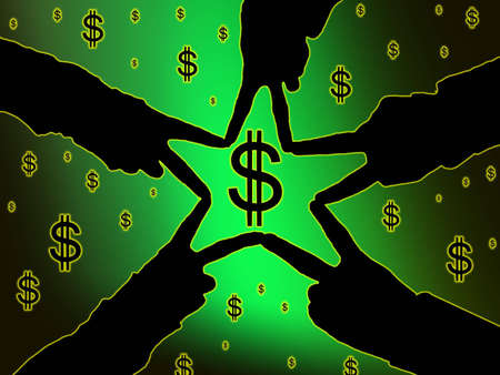 Hands silhouette creating a star, framing a pound sterling symbolの写真素材